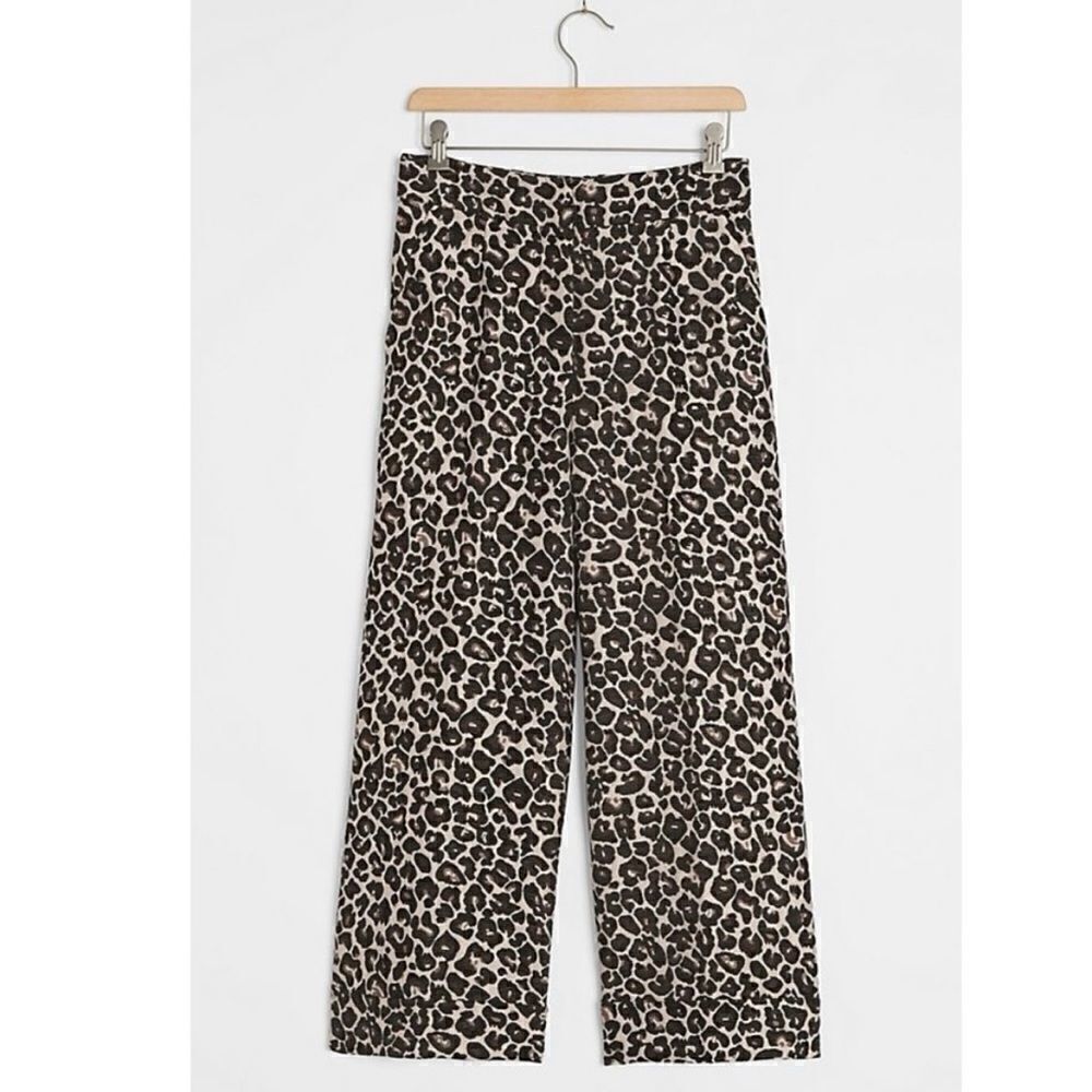 NWT ANTHROPOLOGIE Brown Kate Leopard Animal Print Jacquard Trousers Pants Size - Picture 3 of 4